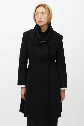 Black Wool Detachable Collar Coat