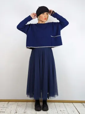 BLUE BASICS Midi Tulle Skirt - Navy Blue