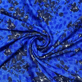 Blue With Navy Blue Floral Crepe Fabric ,42 inches