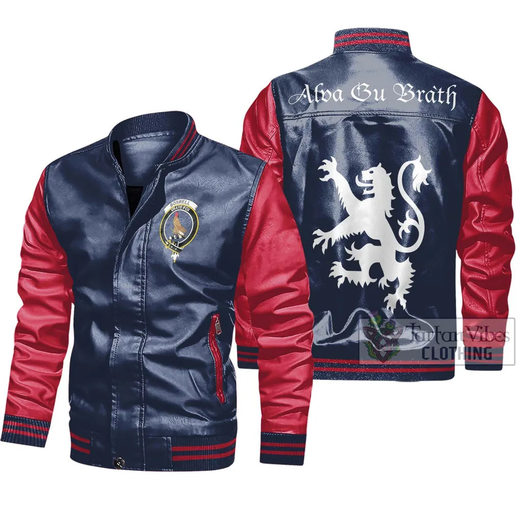 Boswell Family Crest Leather Bomber Jacket Lion Rampant Alba Gu Brath Style