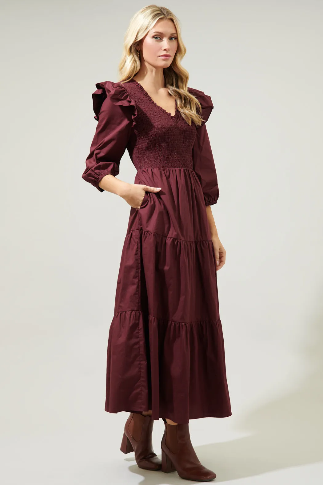 Brighton Smocked Poplin Maxi Dress