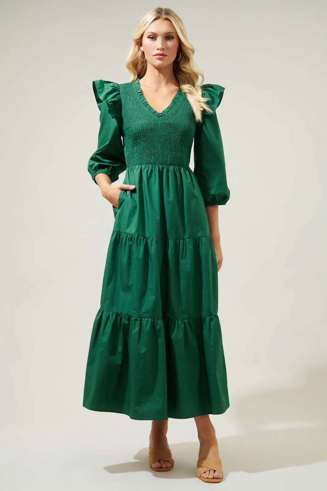 Brighton Smocked Poplin Maxi Dress