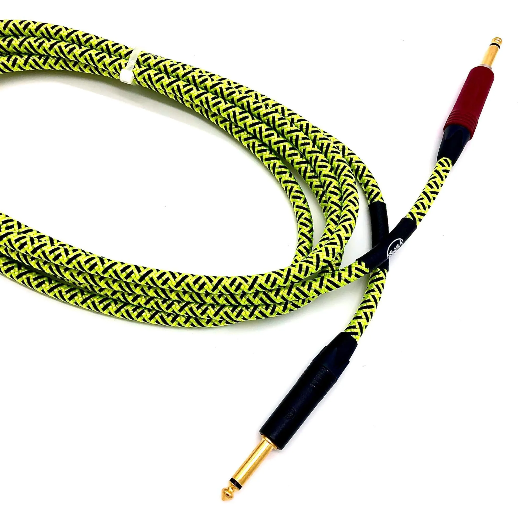 British Audio Pro Performance Silent Instrument Cable - Straight Silent to Straight (Trace Elliot Neon Green & Black Braid)