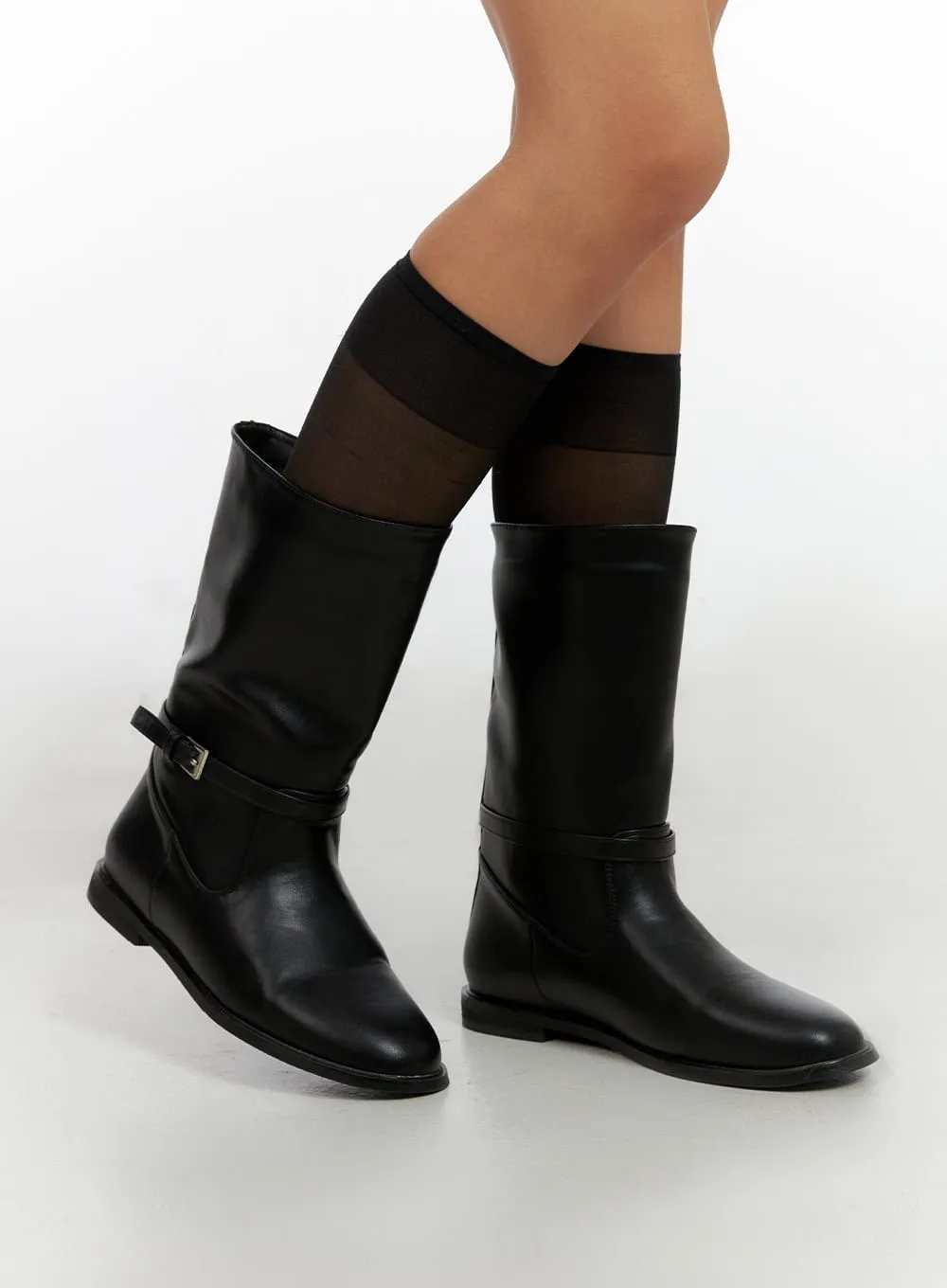 Buckle Faux Leather Boots IL409