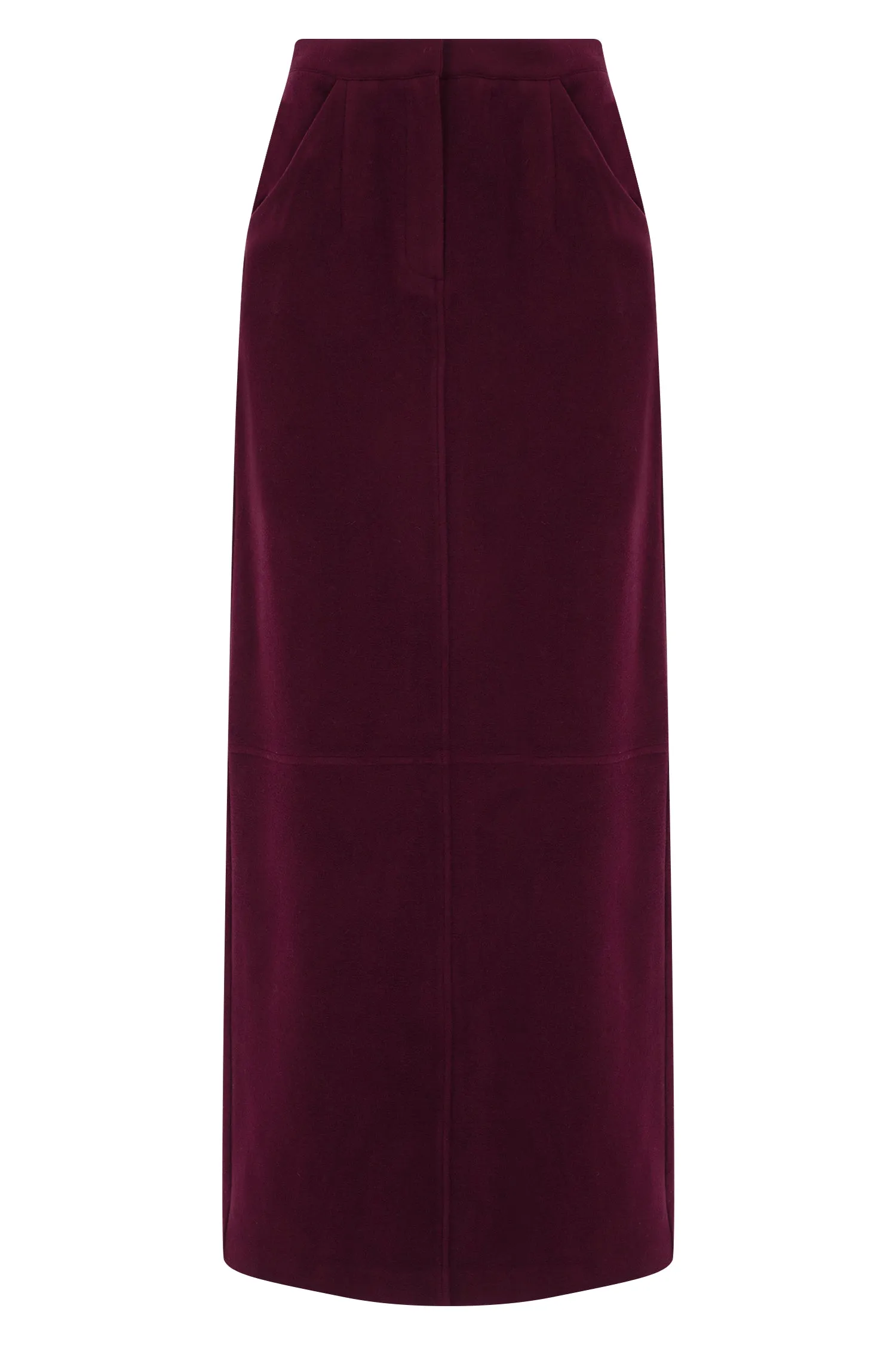 BURGUNDY CACHET SLIT DETAILED MIDI SKIRT