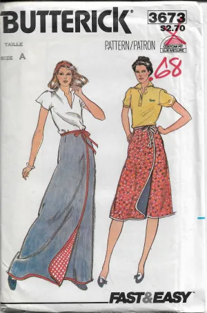 Butterick 3673 Wrap Reversible Skirt Vintage Sewing Pattern 1980s