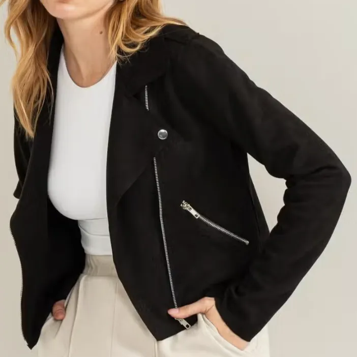 Carefree Season Faux Suede Moto Jacket