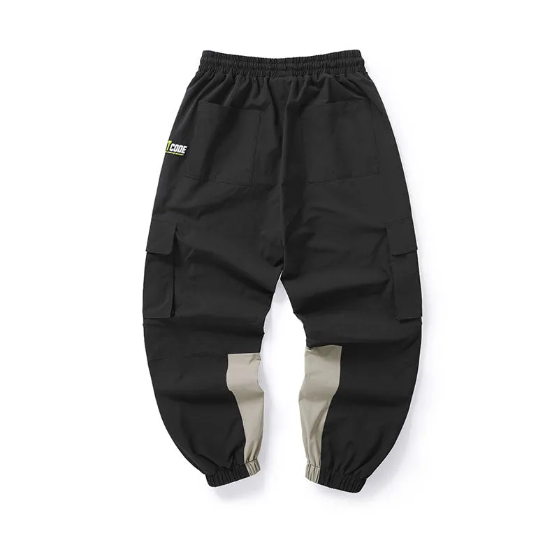 Cargo style color contrast stitching leg casual pants