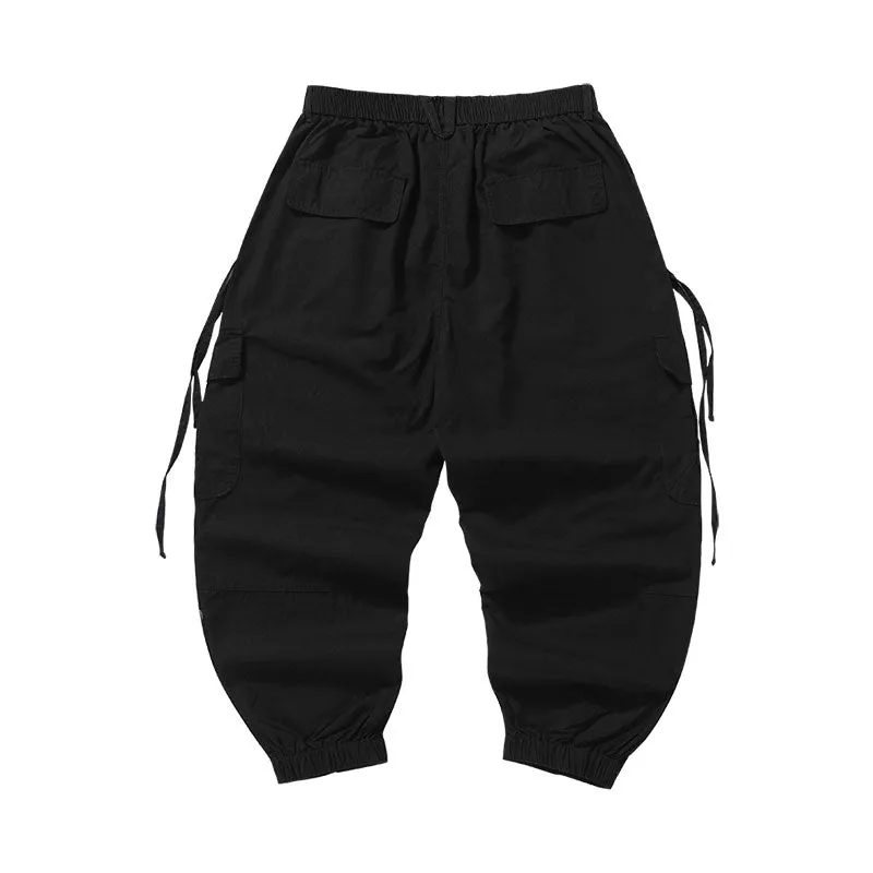 Cargo style double side streamer multi-pocket cotton stretch leg pants casual pants