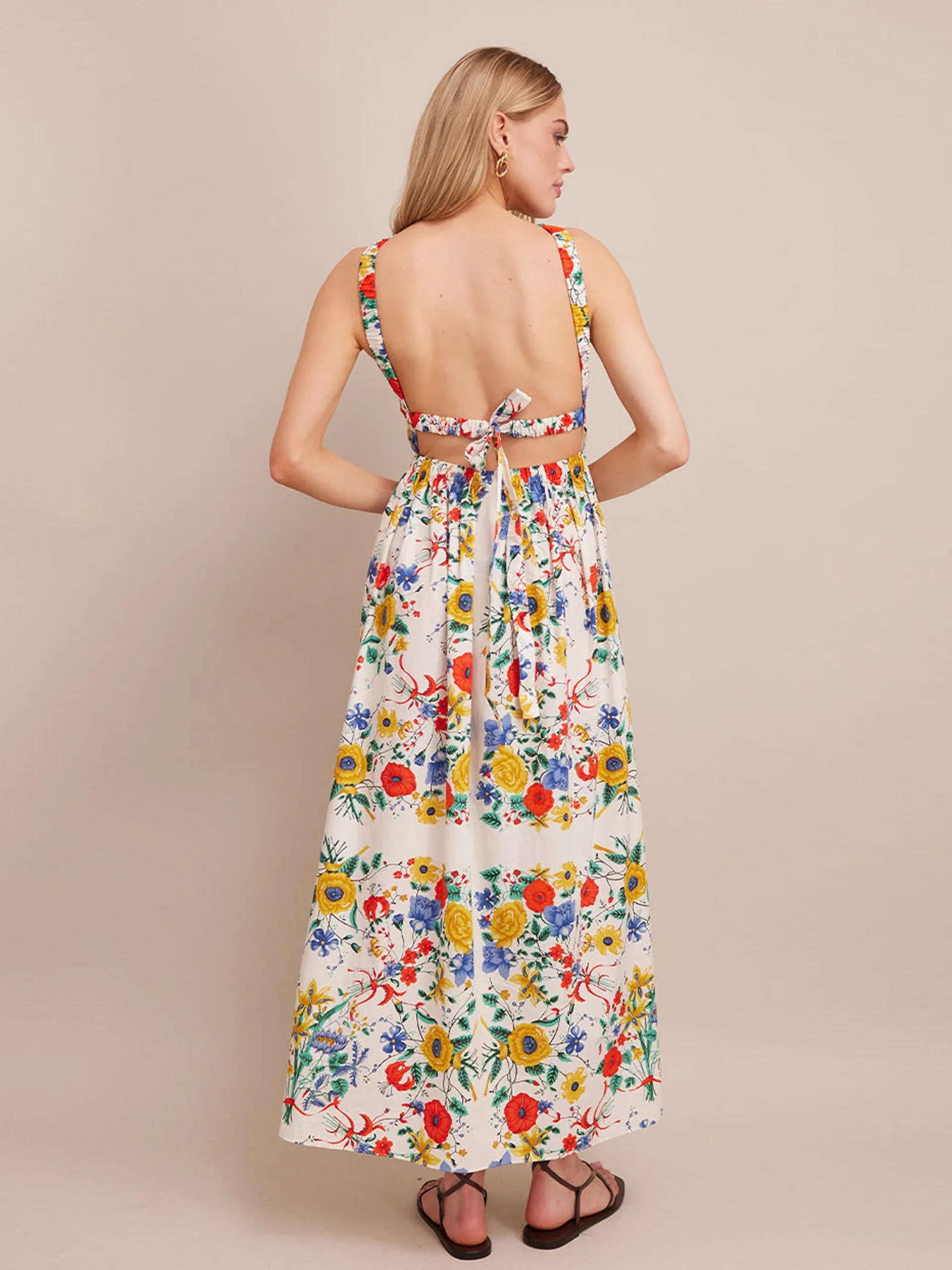 Colomba backless maxi dress in Flora Scarf Turtledove