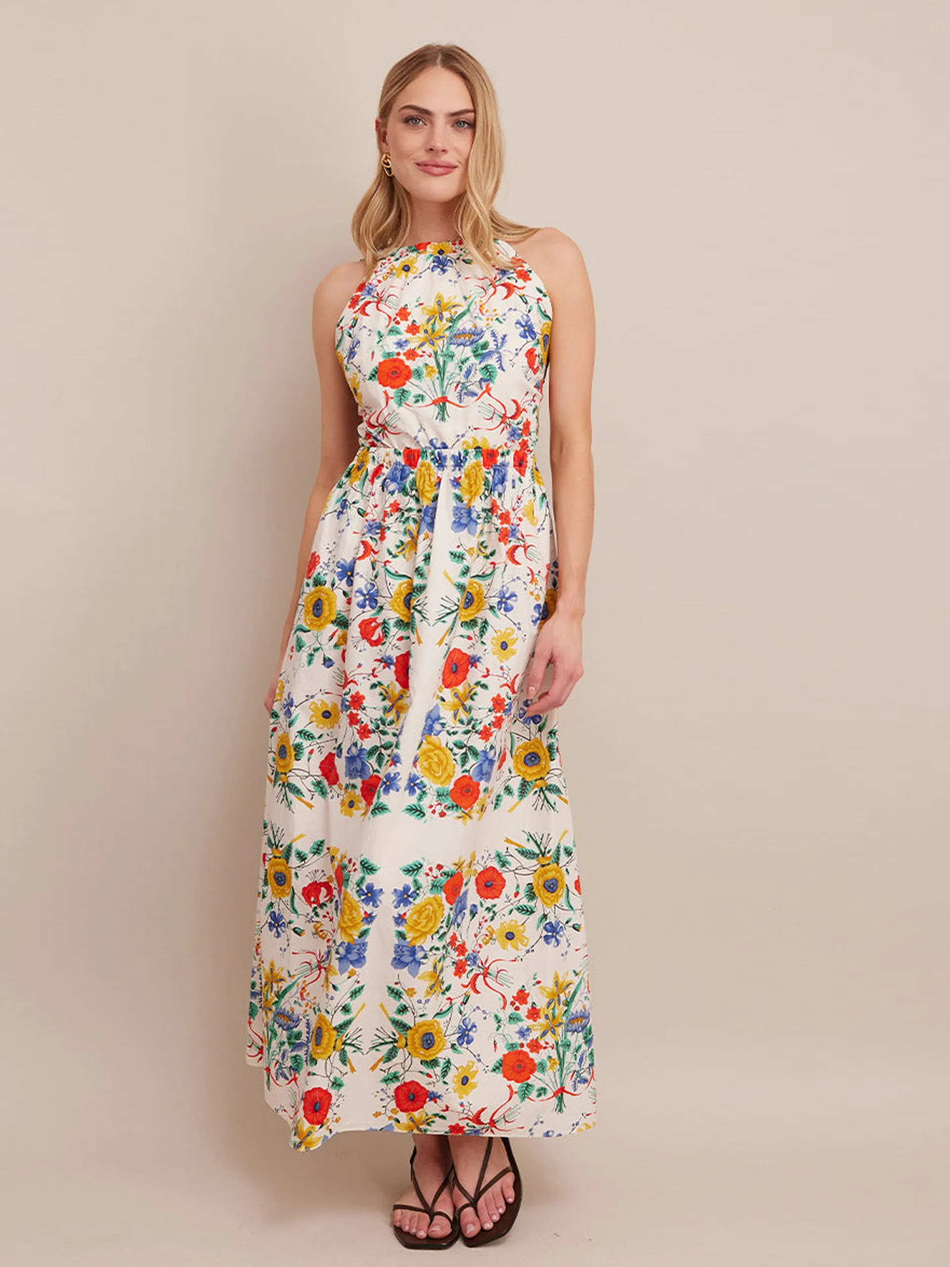 Colomba backless maxi dress in Flora Scarf Turtledove