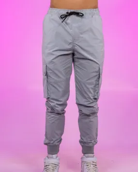 Cool Grey Ribbed and Cuffed Woven Cargo Pants