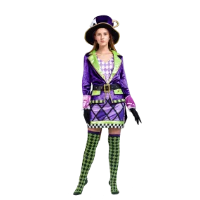 Crazy Mad Hatter Purple Victorian Circus Costumes for Women Cosplay- Adult