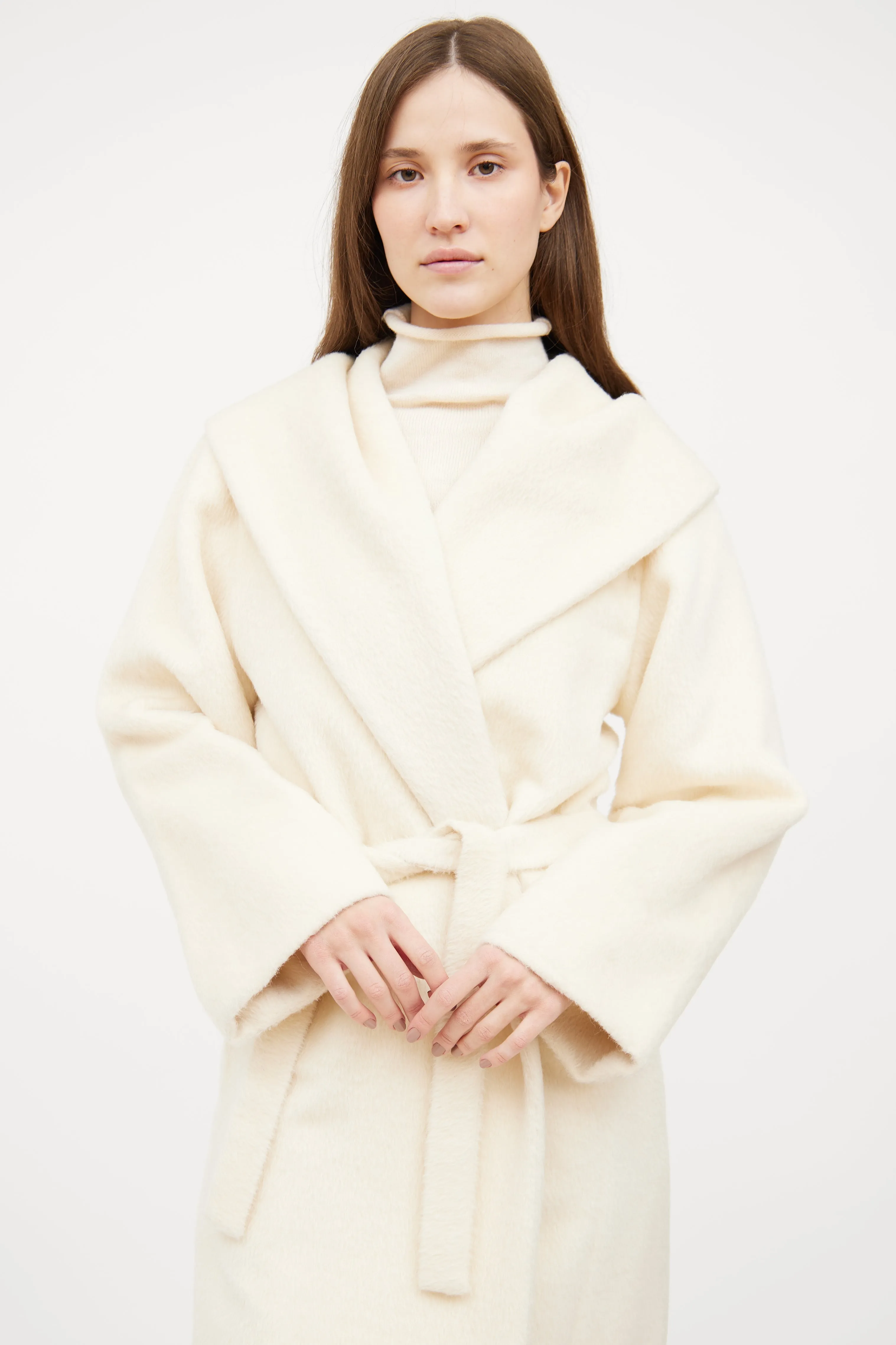 Cream Hooded Wrap Coat