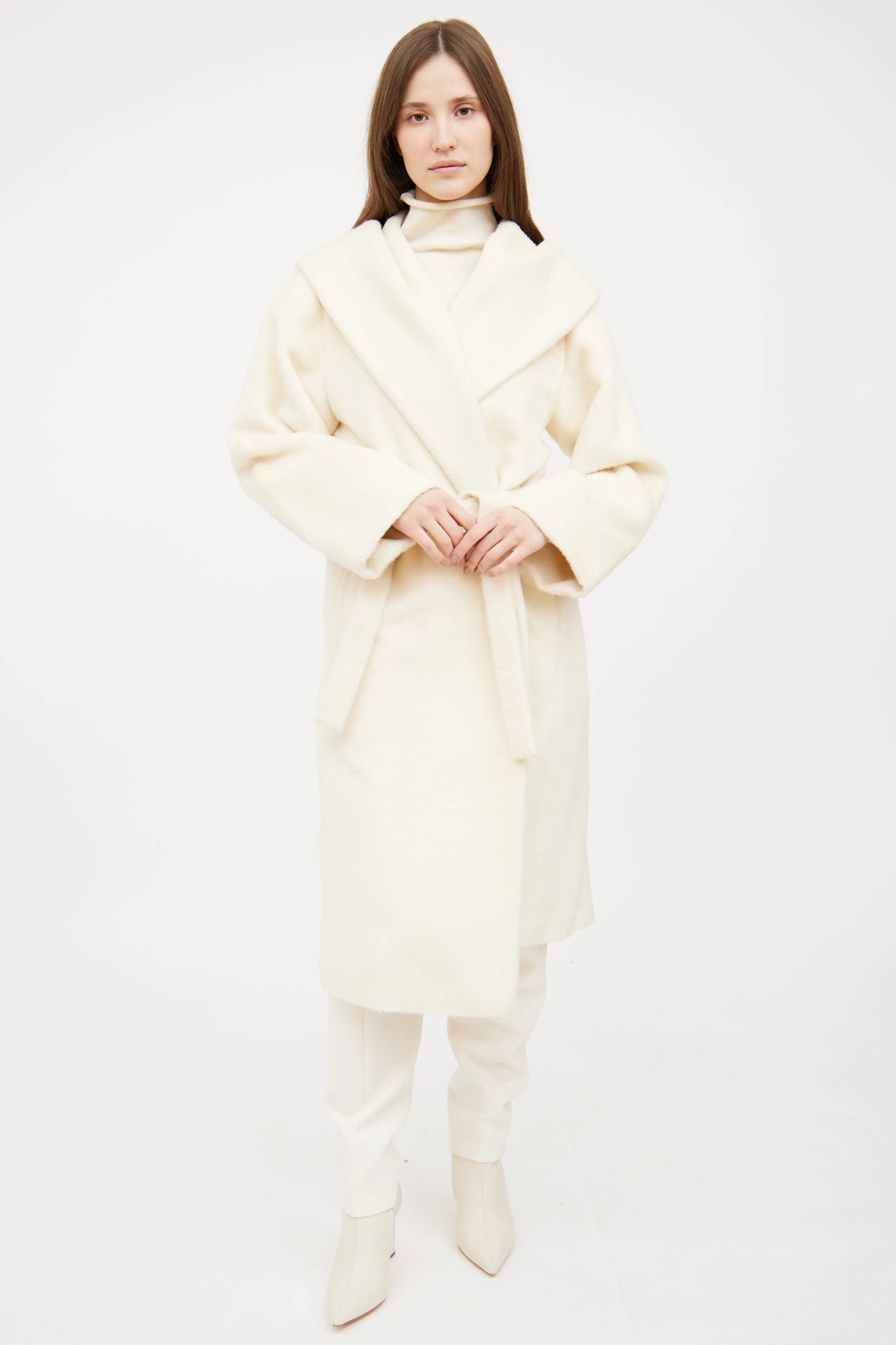 Cream Hooded Wrap Coat