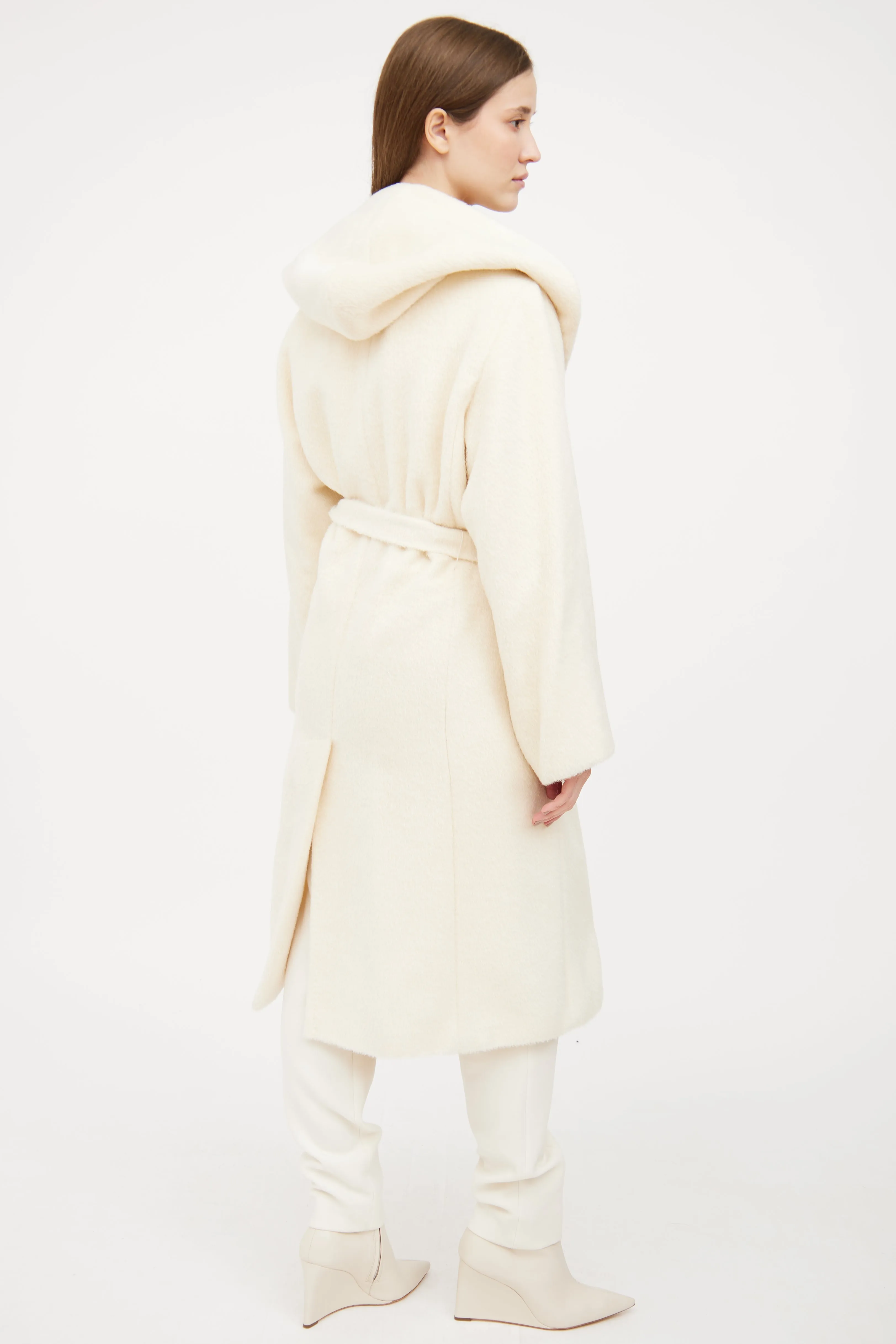 Cream Hooded Wrap Coat