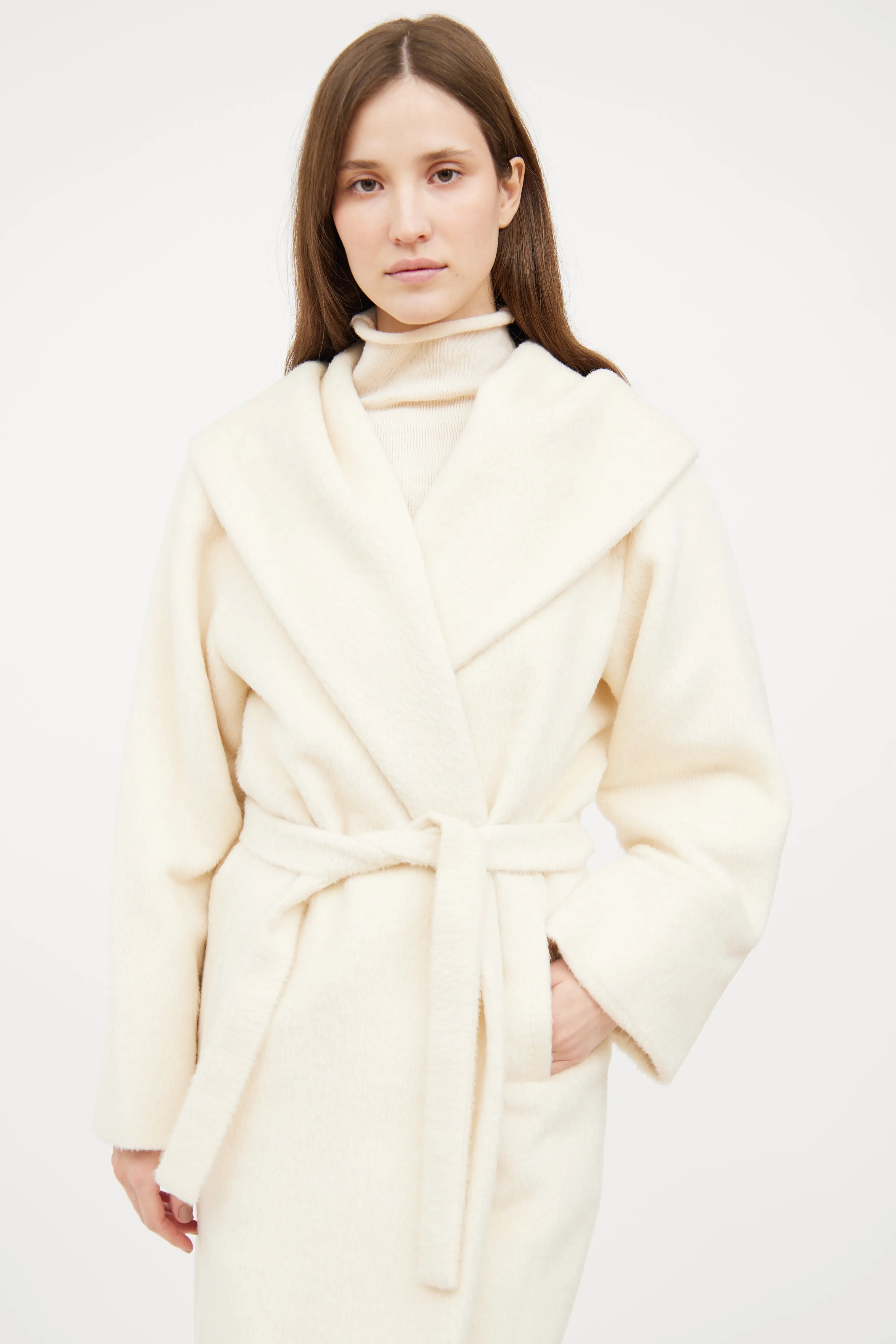 Cream Hooded Wrap Coat