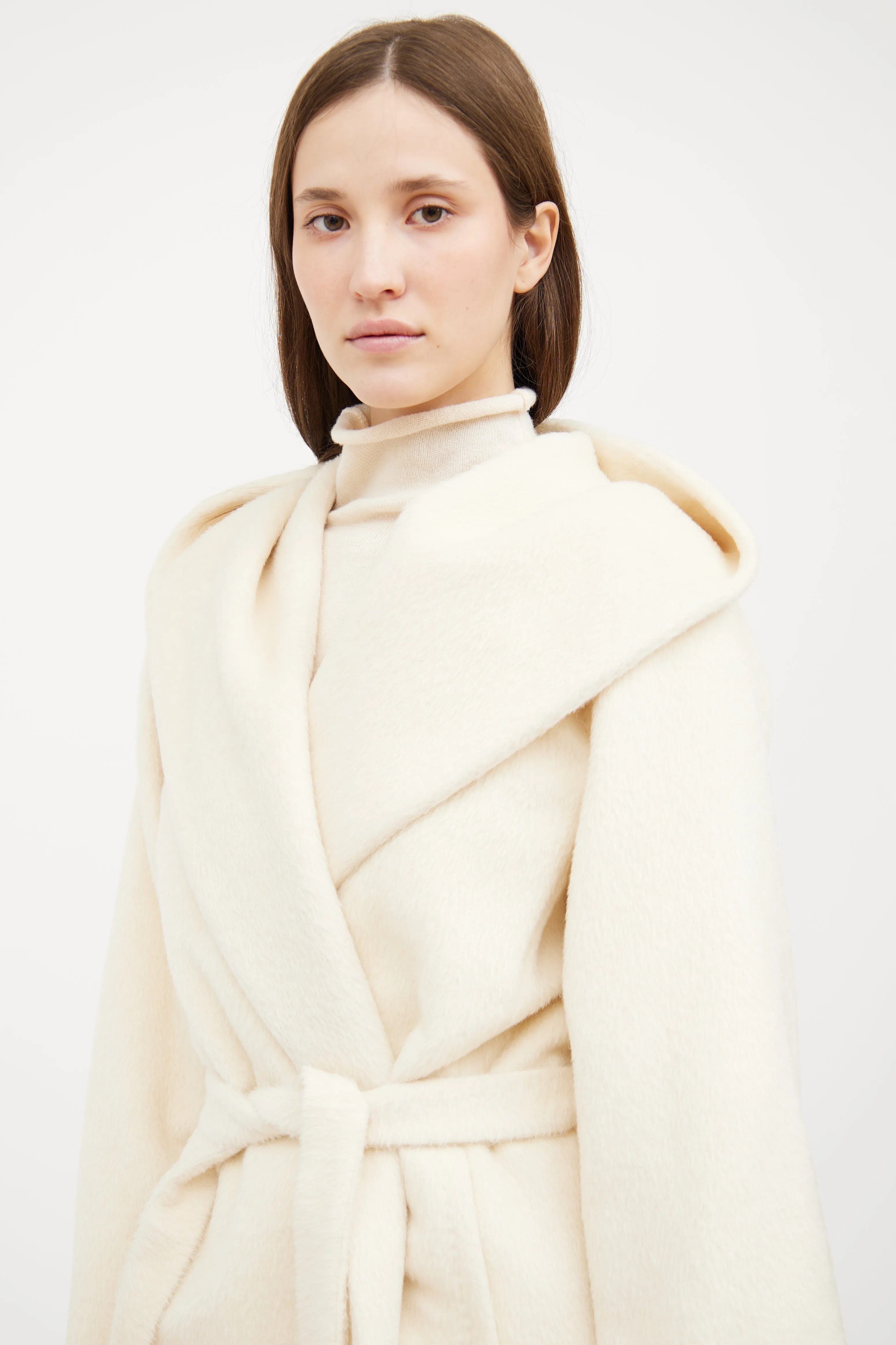 Cream Hooded Wrap Coat