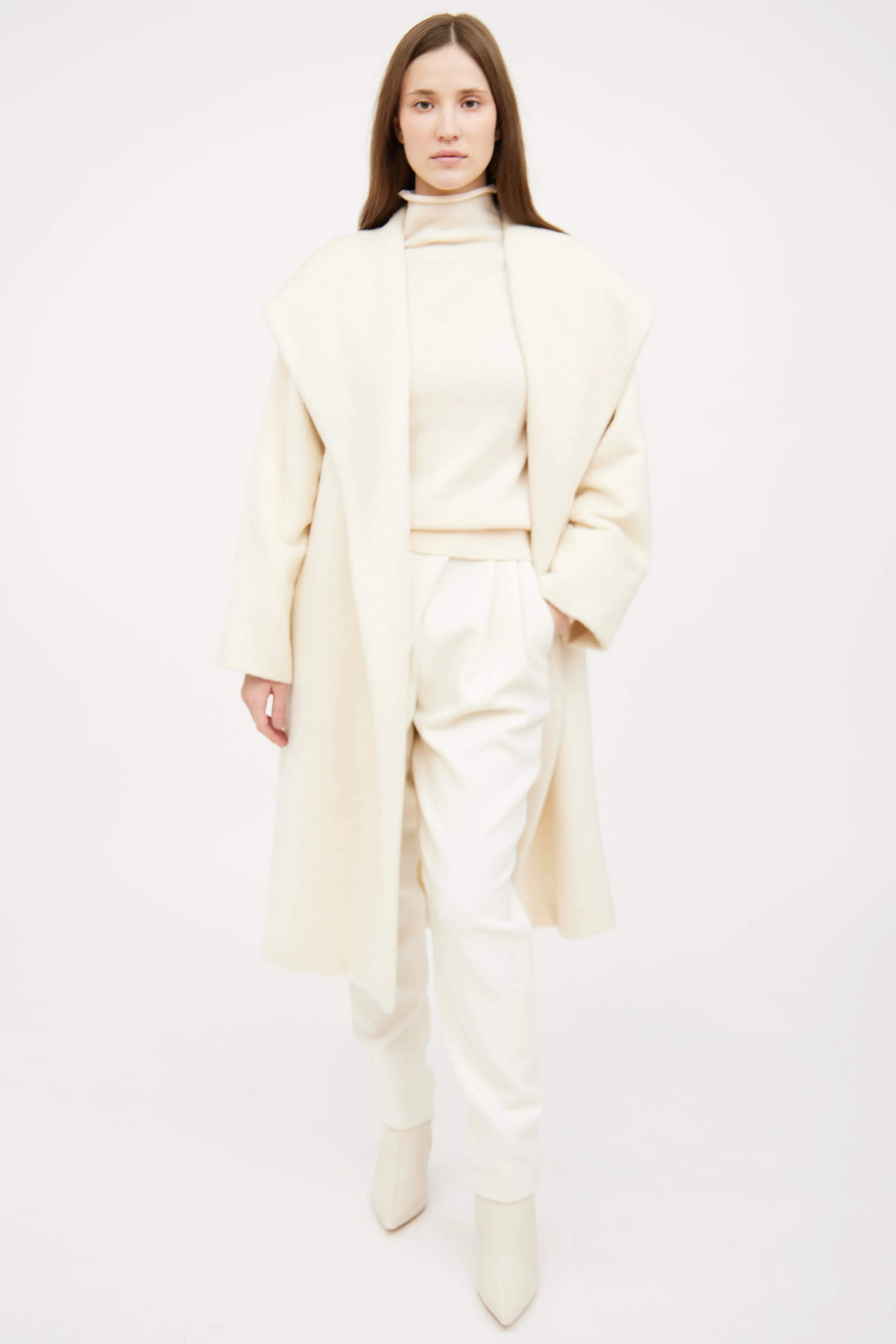 Cream Hooded Wrap Coat