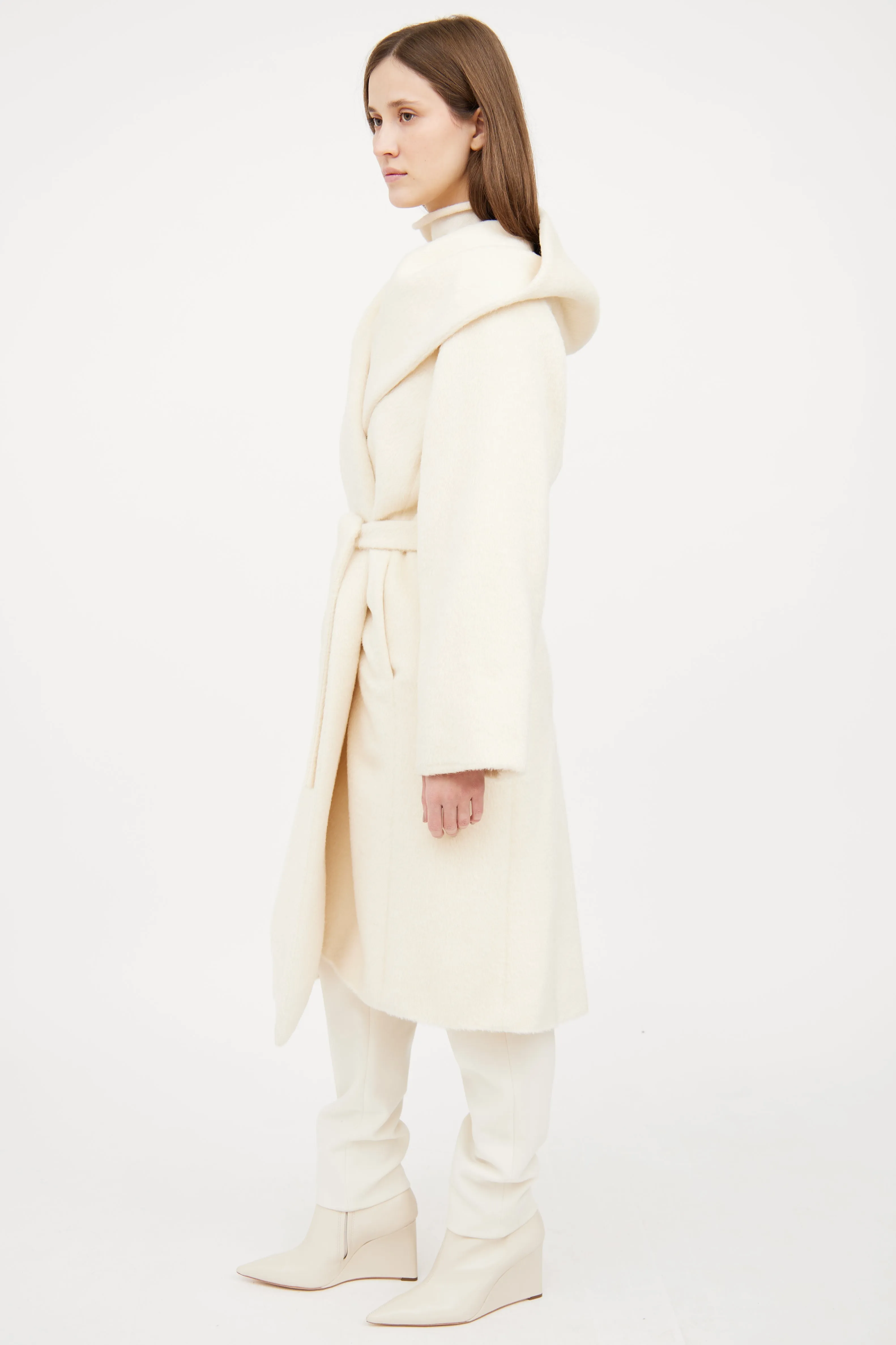 Cream Hooded Wrap Coat