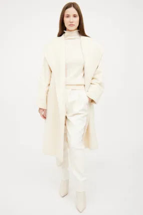 Cream Hooded Wrap Coat