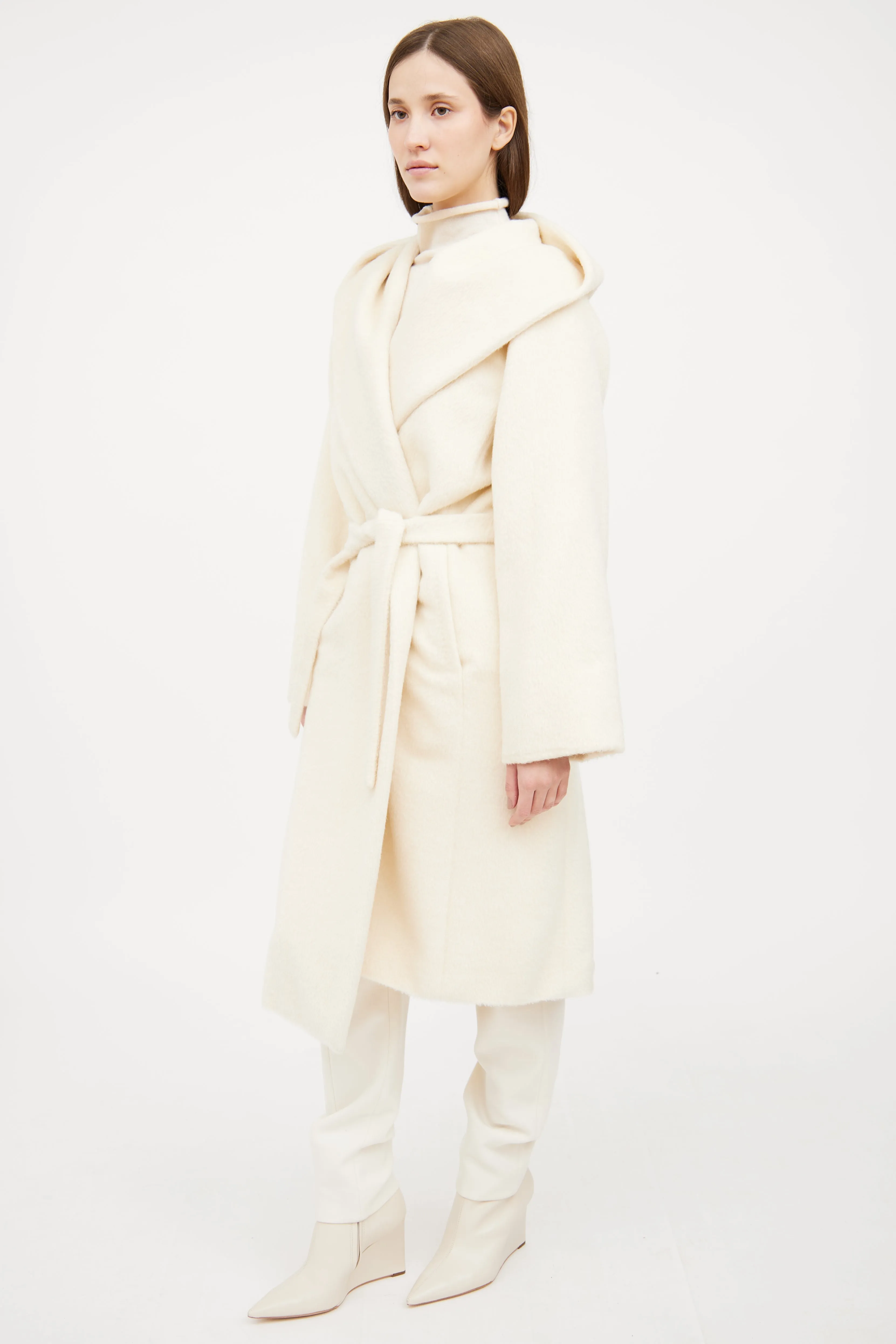 Cream Hooded Wrap Coat