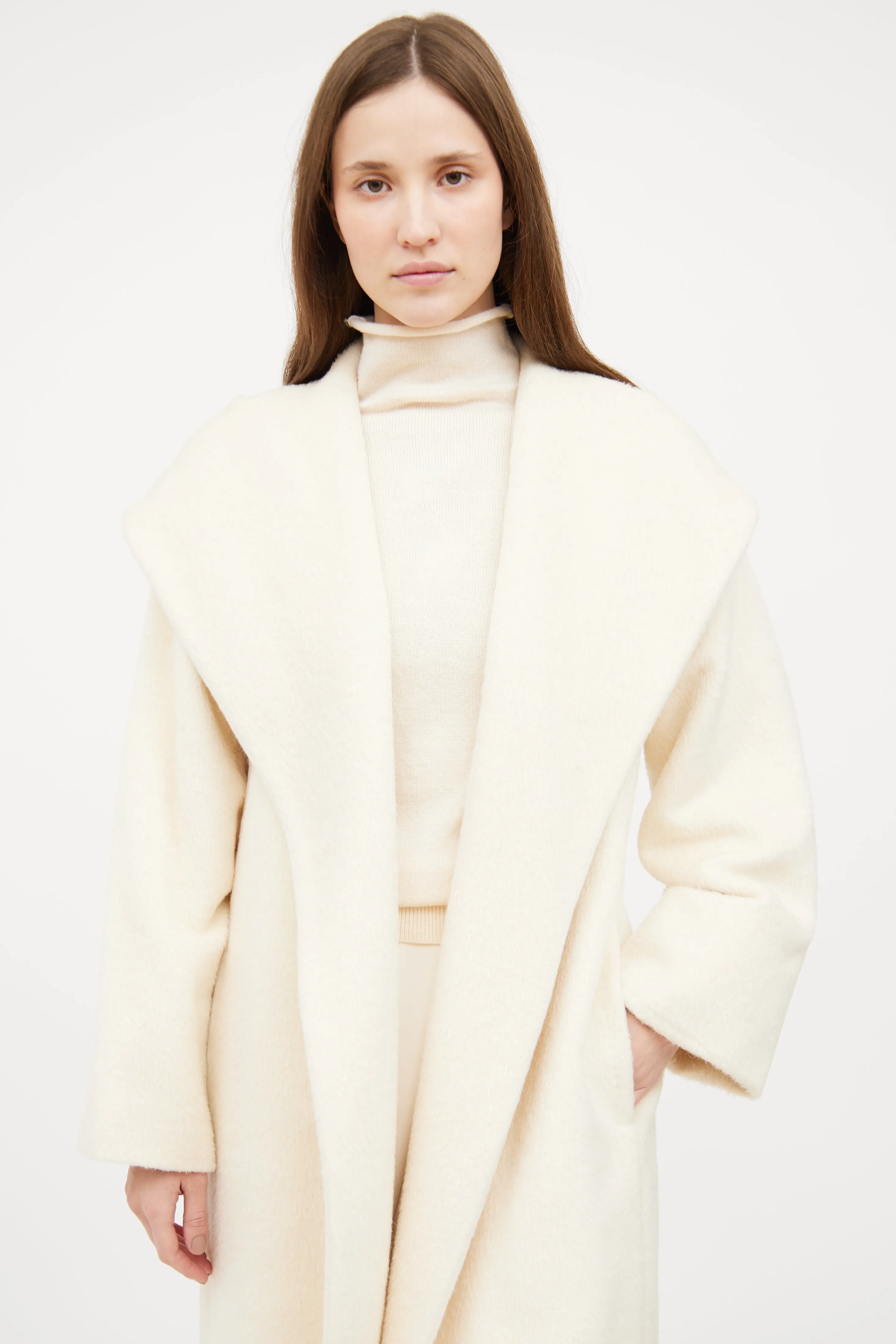 Cream Hooded Wrap Coat