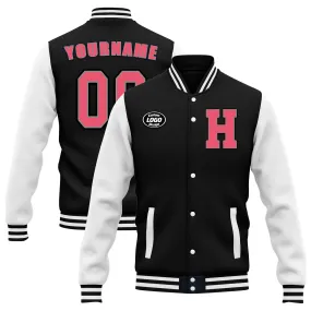 Custom Black White Jacket Bomber Full-Snap Varsity Letterman Personalized Jacket FZ005-D020255-7