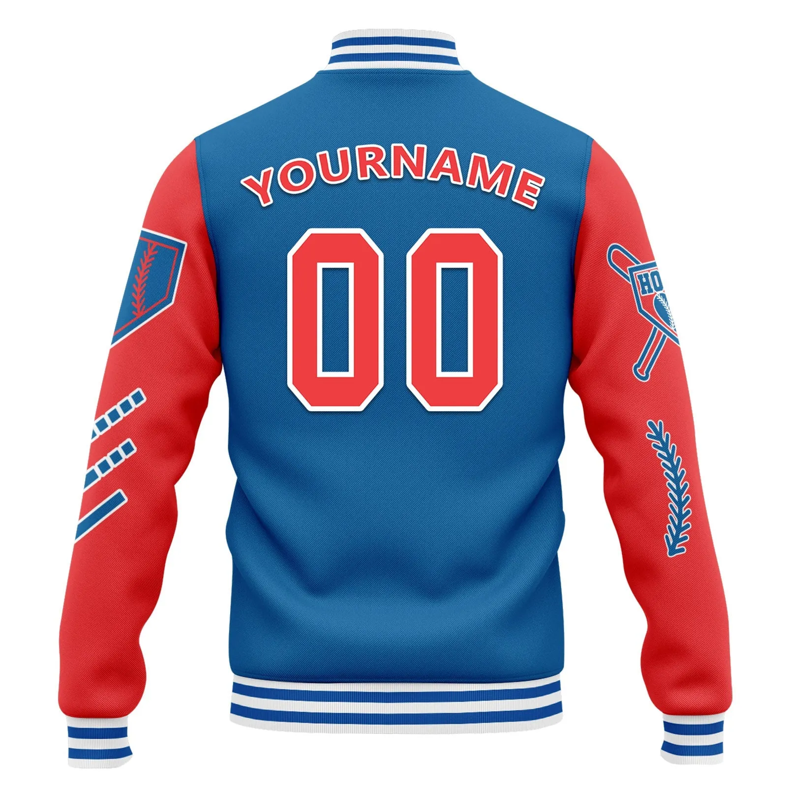 Custom Blue Red Raglan Sleeves Jacket Bomber Full-Snap Varsity Letterman Personalized Jacket FZ005-D023002-2