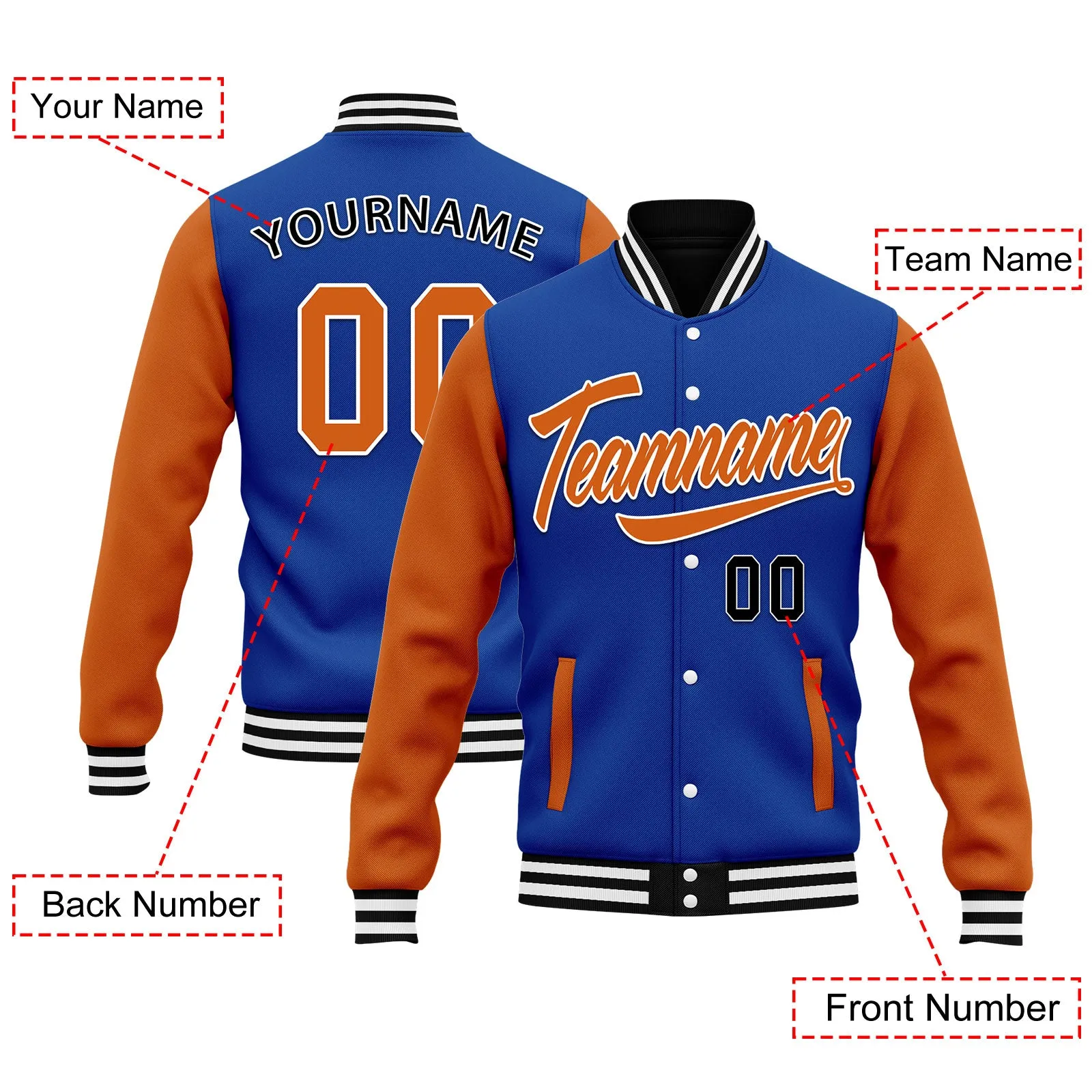 Custom Raglan Sleeves Jacket Bomber Full-Snap Varsity Letterman Personalized Jacket FZ005-D025002-14