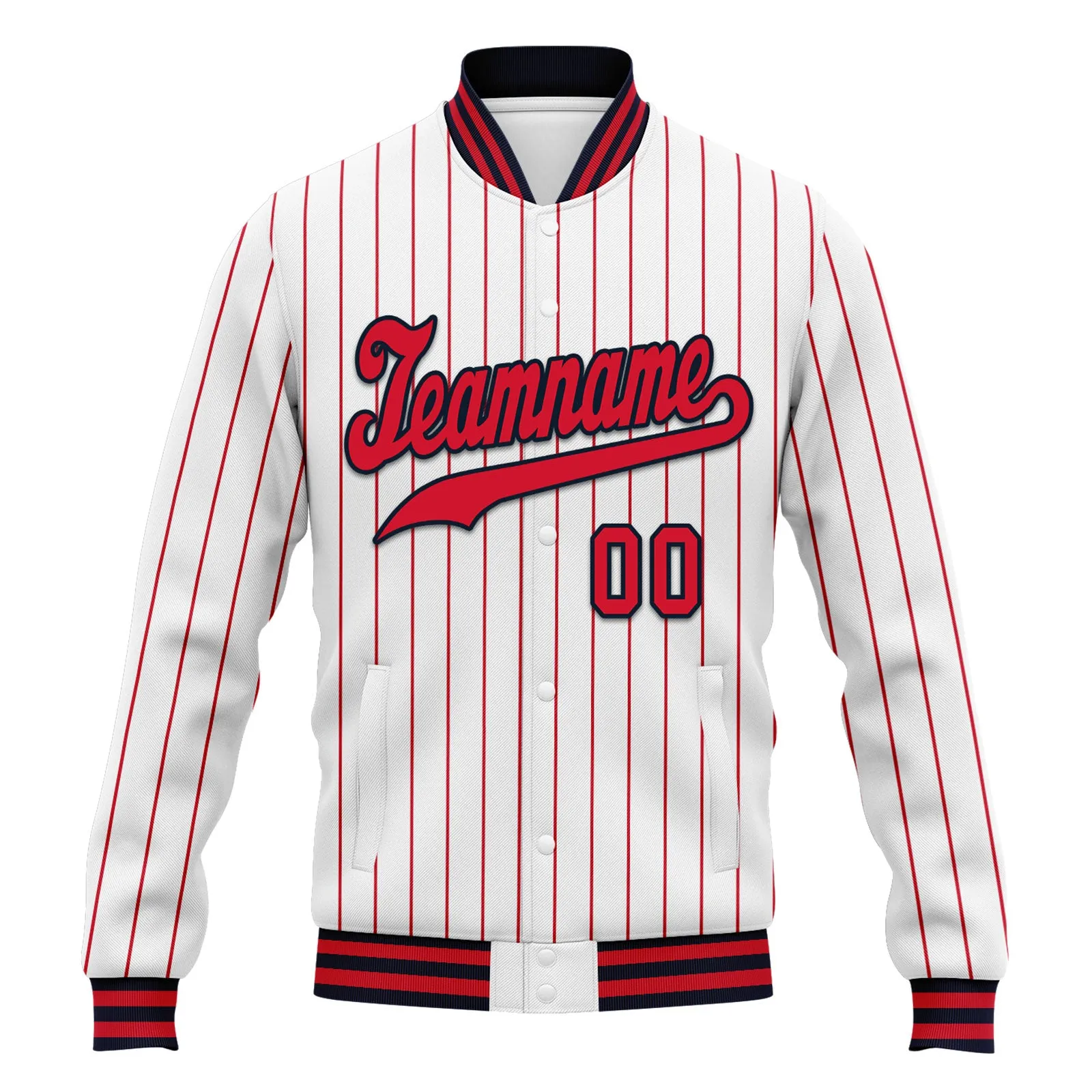 Custom White Red Stripe Fashion Jacket Bomber Full-Snap Varsity Letterman Personalized Jacket FZ005-D020219-4