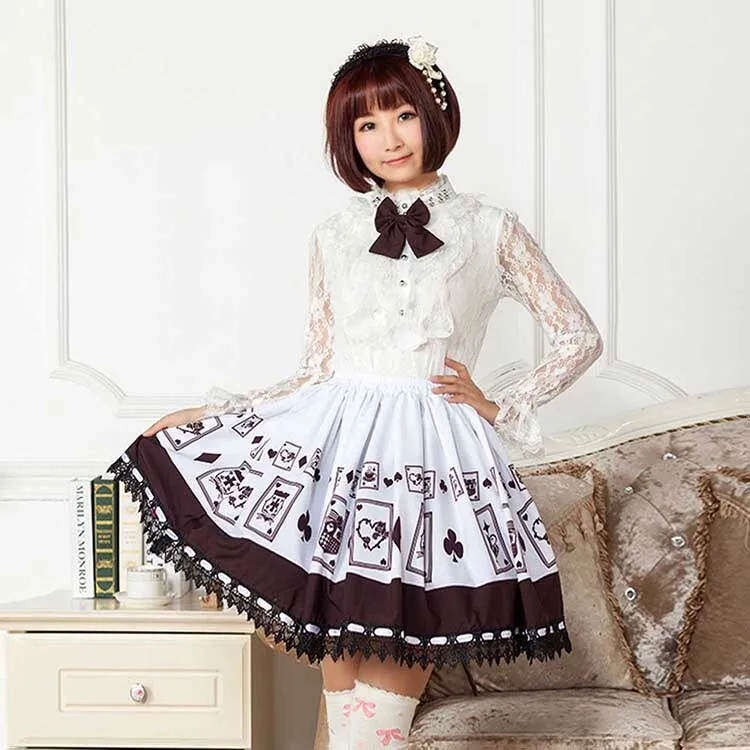 Cute Japanese Poker Card Printed Brown Sweet Lolita Skirt for Girl