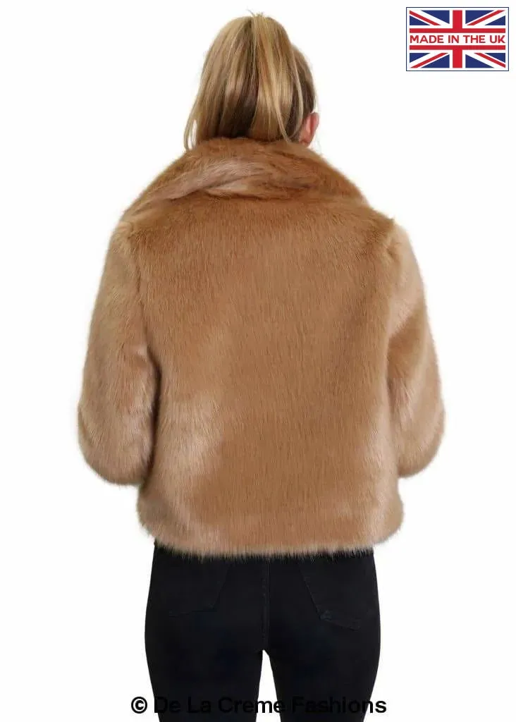 De La Creme Womens Faux Fur Cropped Aviator Bomber