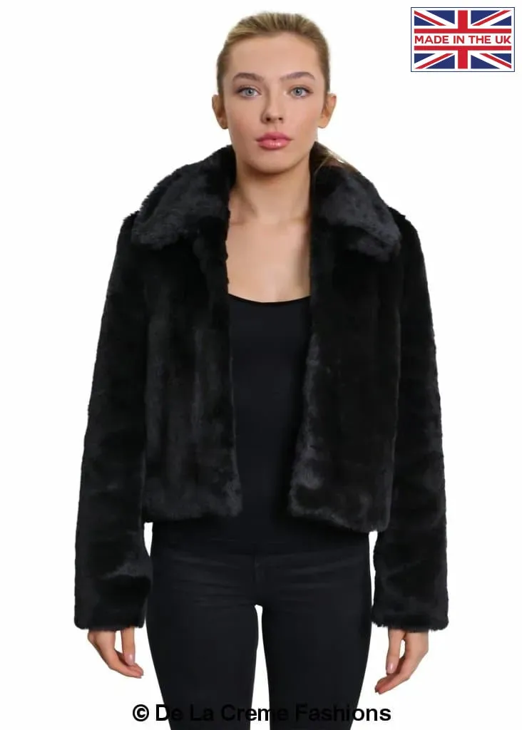 De La Creme Womens Faux Fur Cropped Aviator Bomber