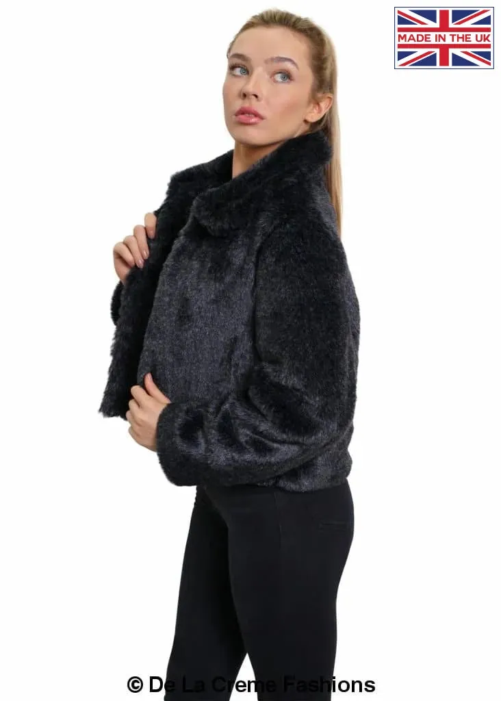 De La Creme Womens Faux Fur Cropped Aviator Bomber