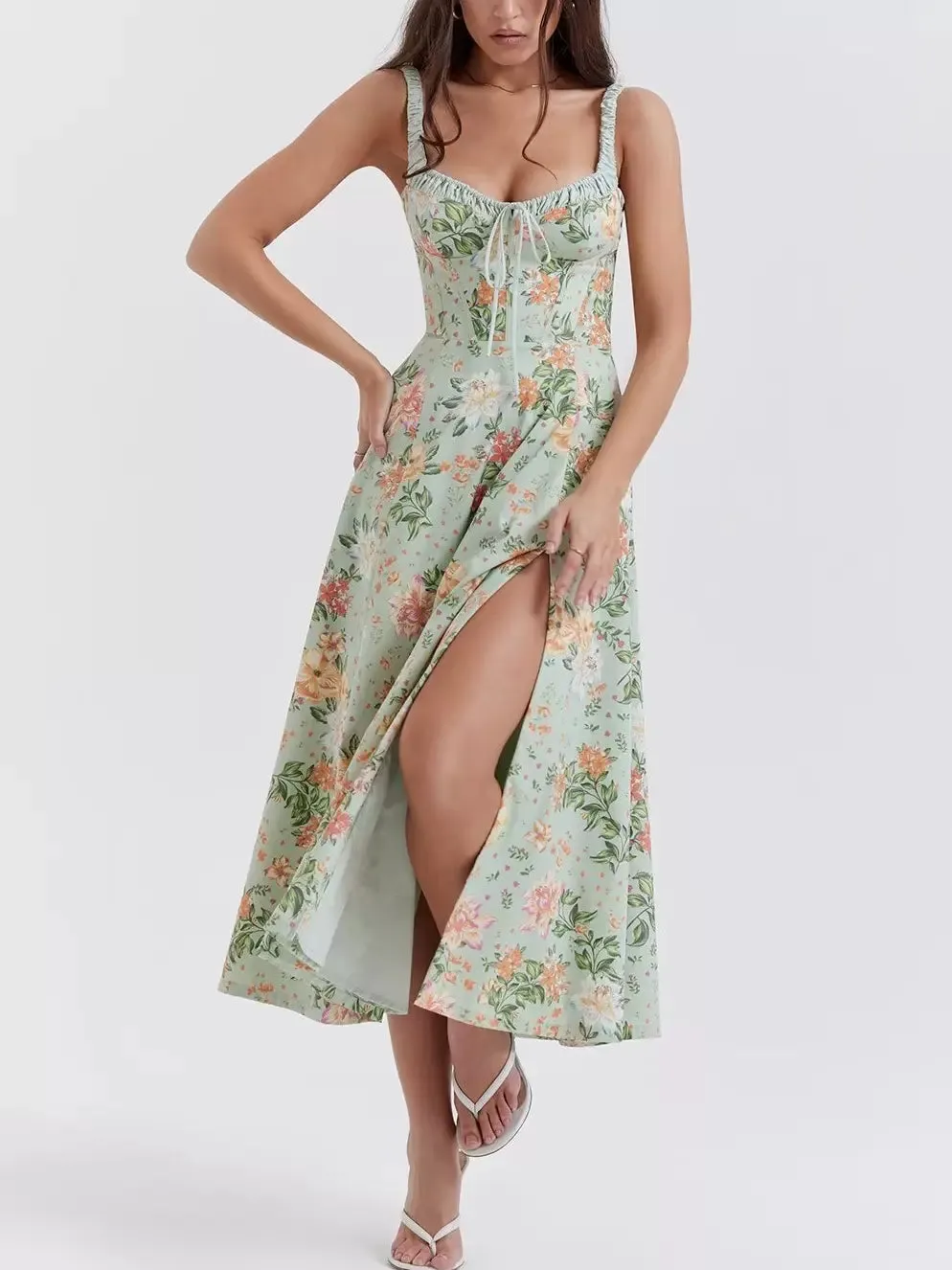 Deisy Floral Midi Dress in Green