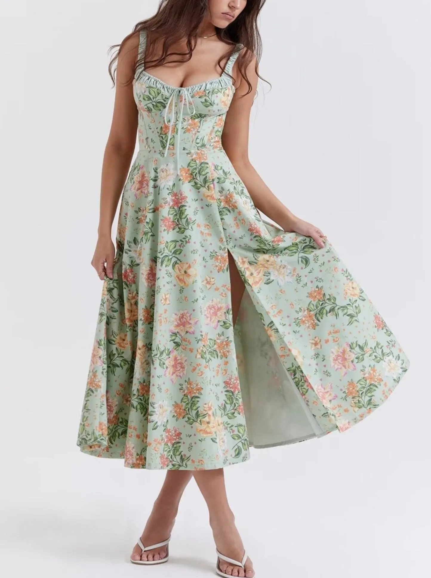 Deisy Floral Midi Dress in Green