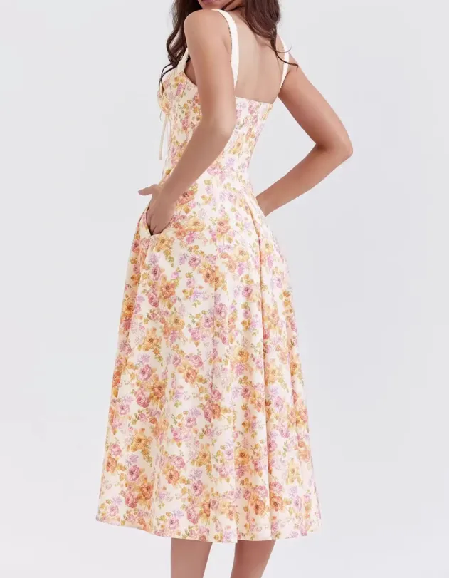 Deisy Floral Midi Dress in Pink