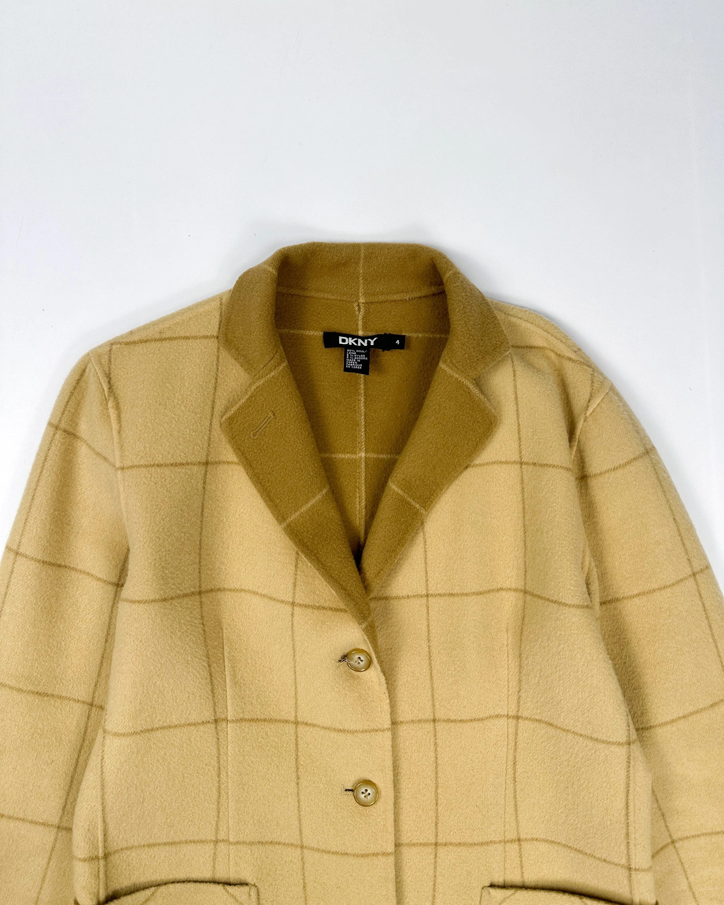 DKNY Beige Squares Pattern Long Coat 1980's