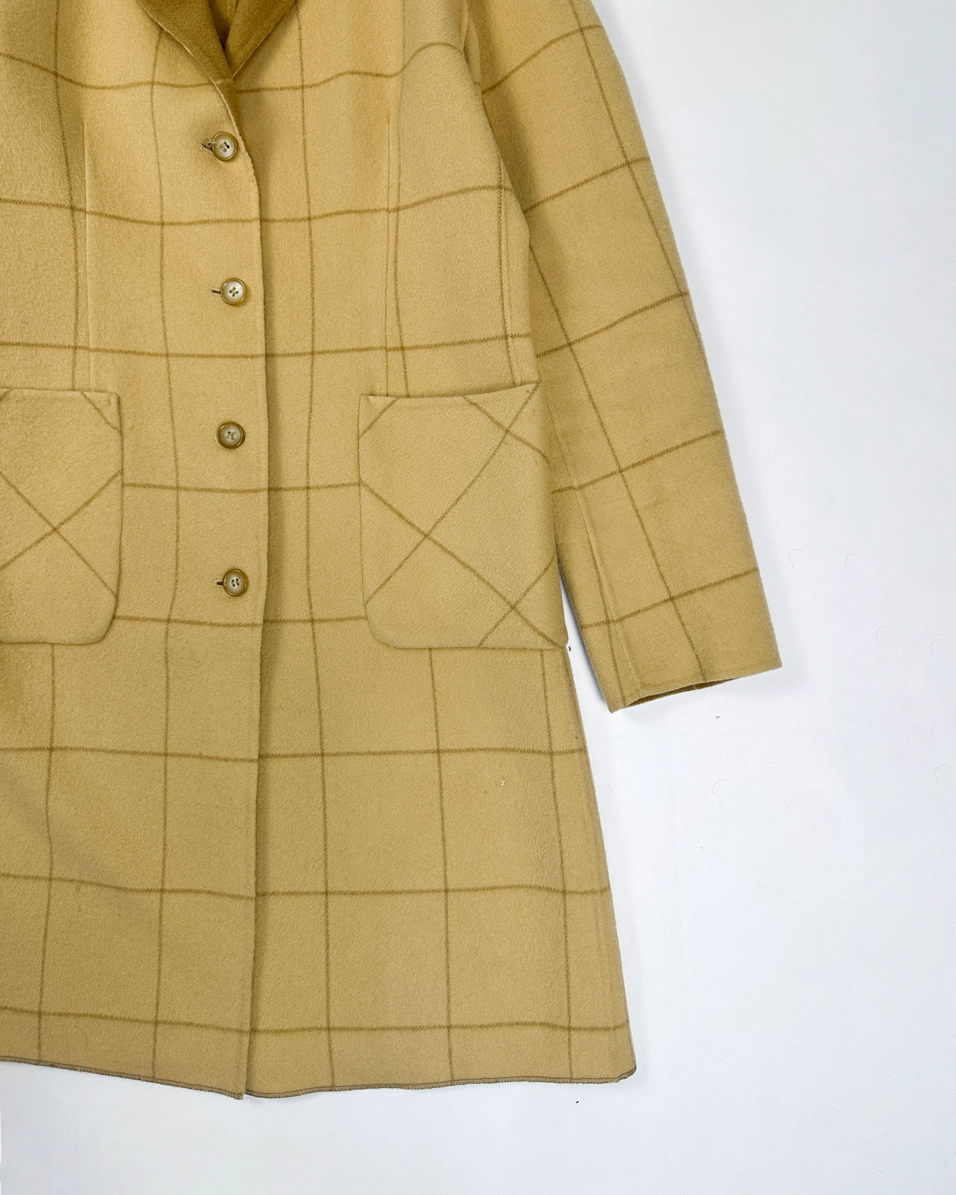 DKNY Beige Squares Pattern Long Coat 1980's