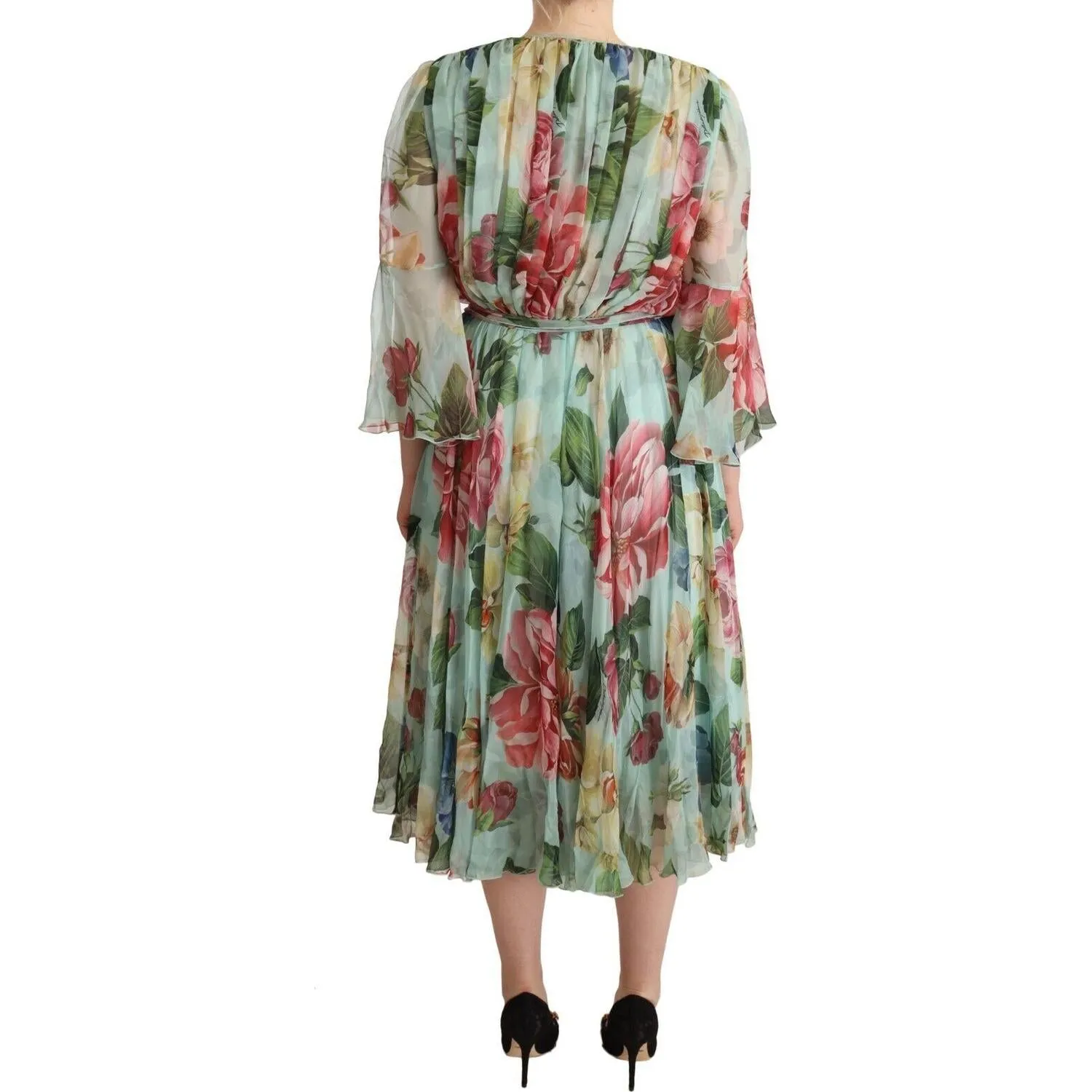 Dolce & Gabbana Elegant Floral Green Midi Silk Dress