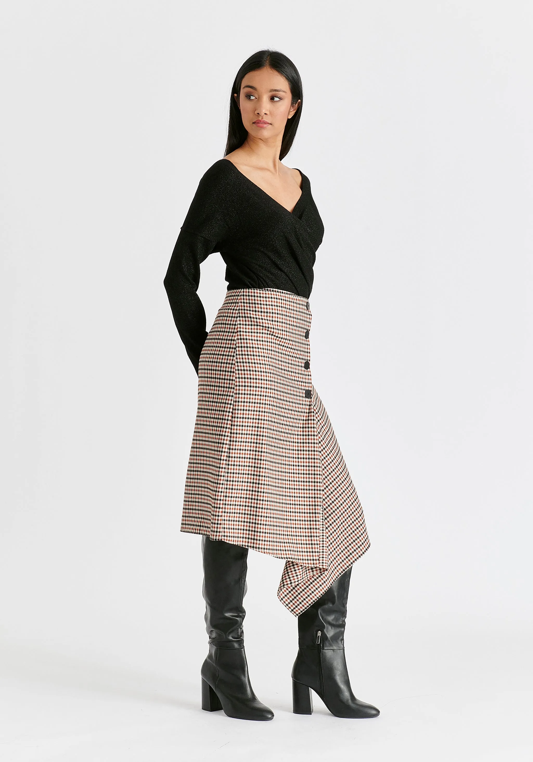 Draped Check Skirt