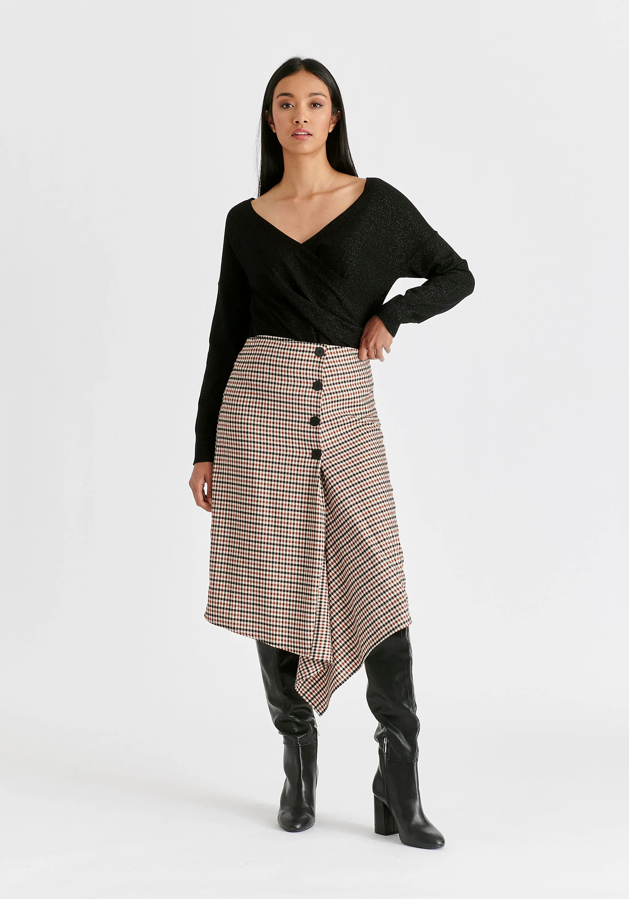 Draped Check Skirt