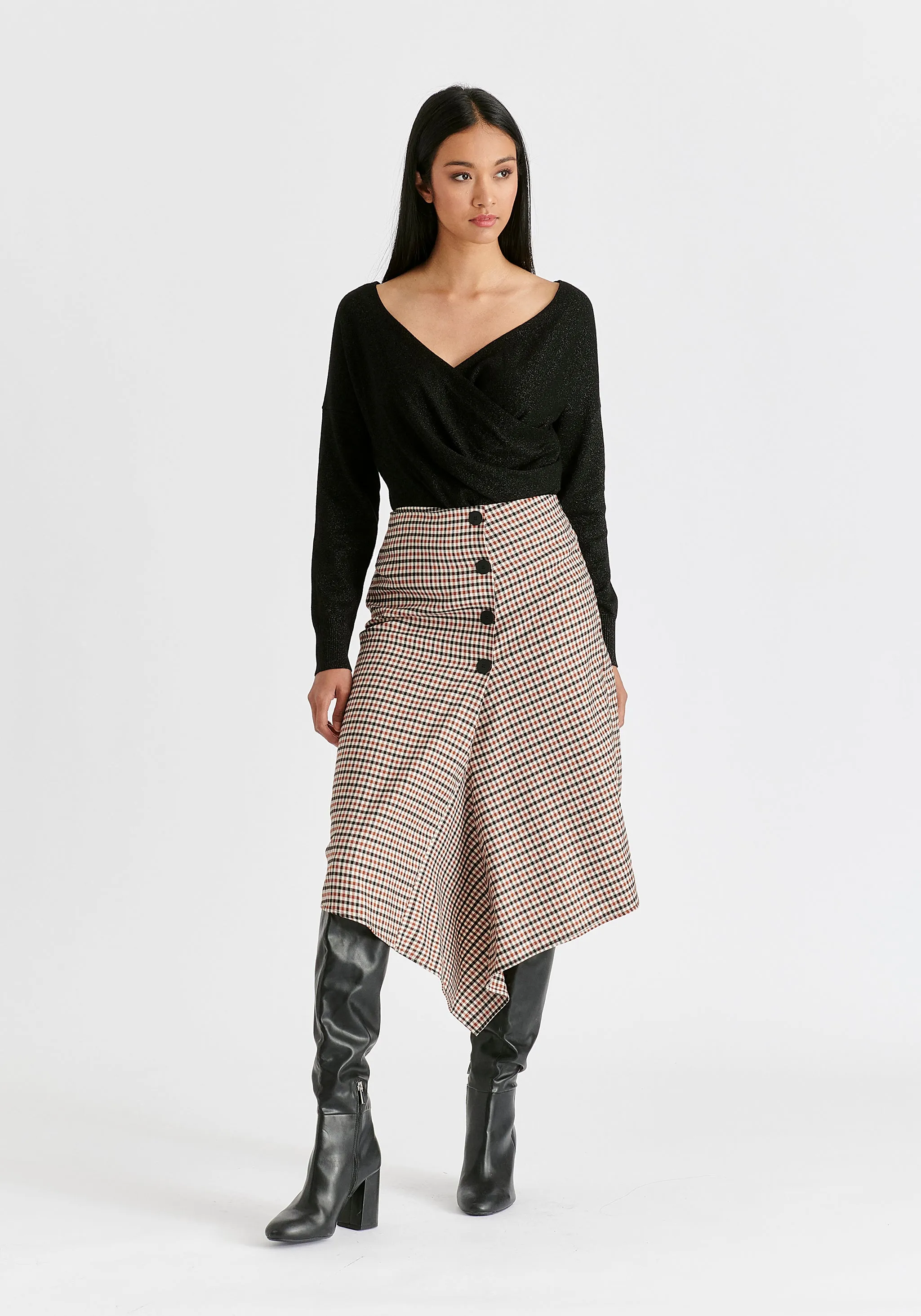 Draped Check Skirt