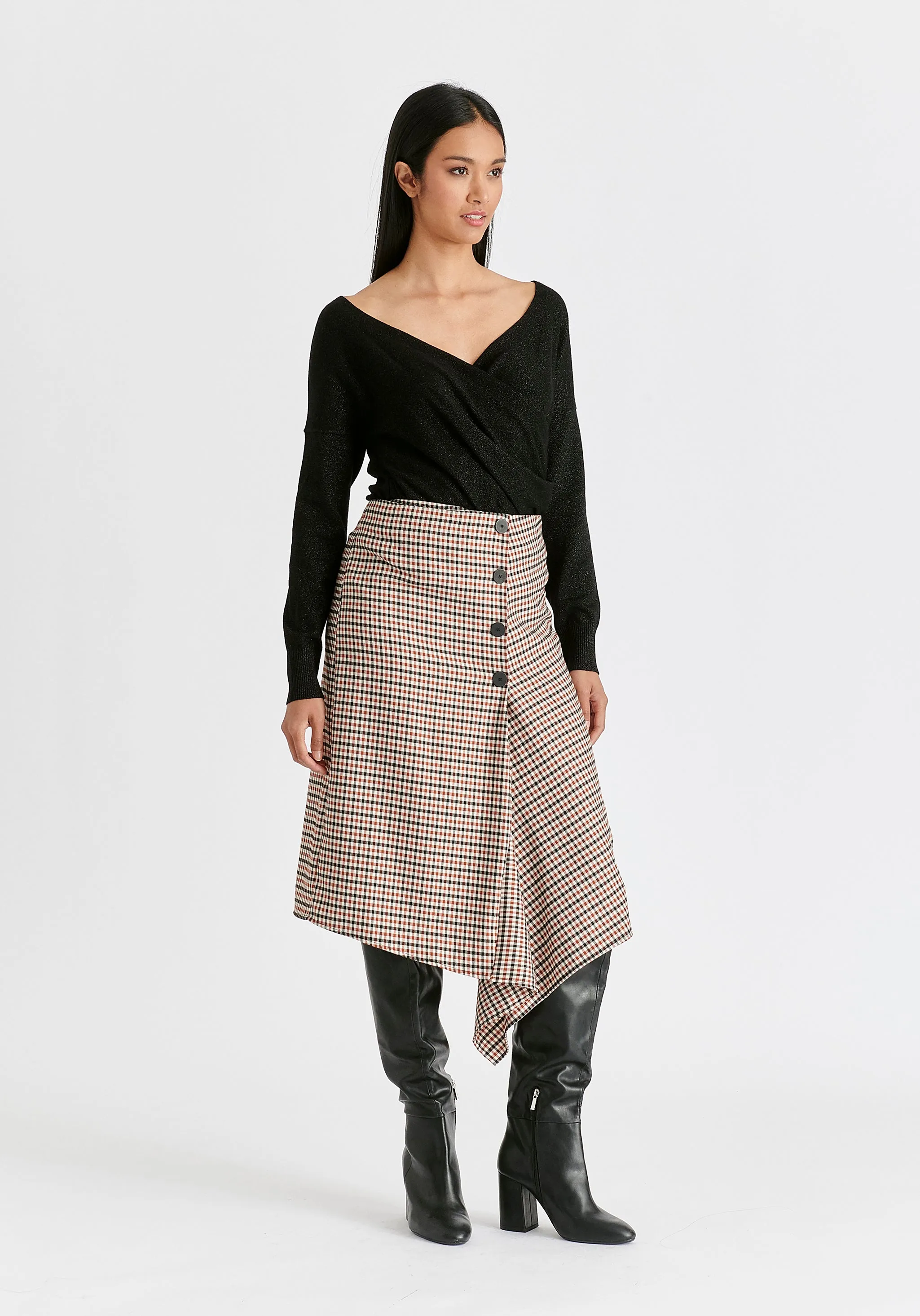 Draped Check Skirt