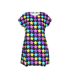 Electric Star Wave Black Short Sleeve Dress