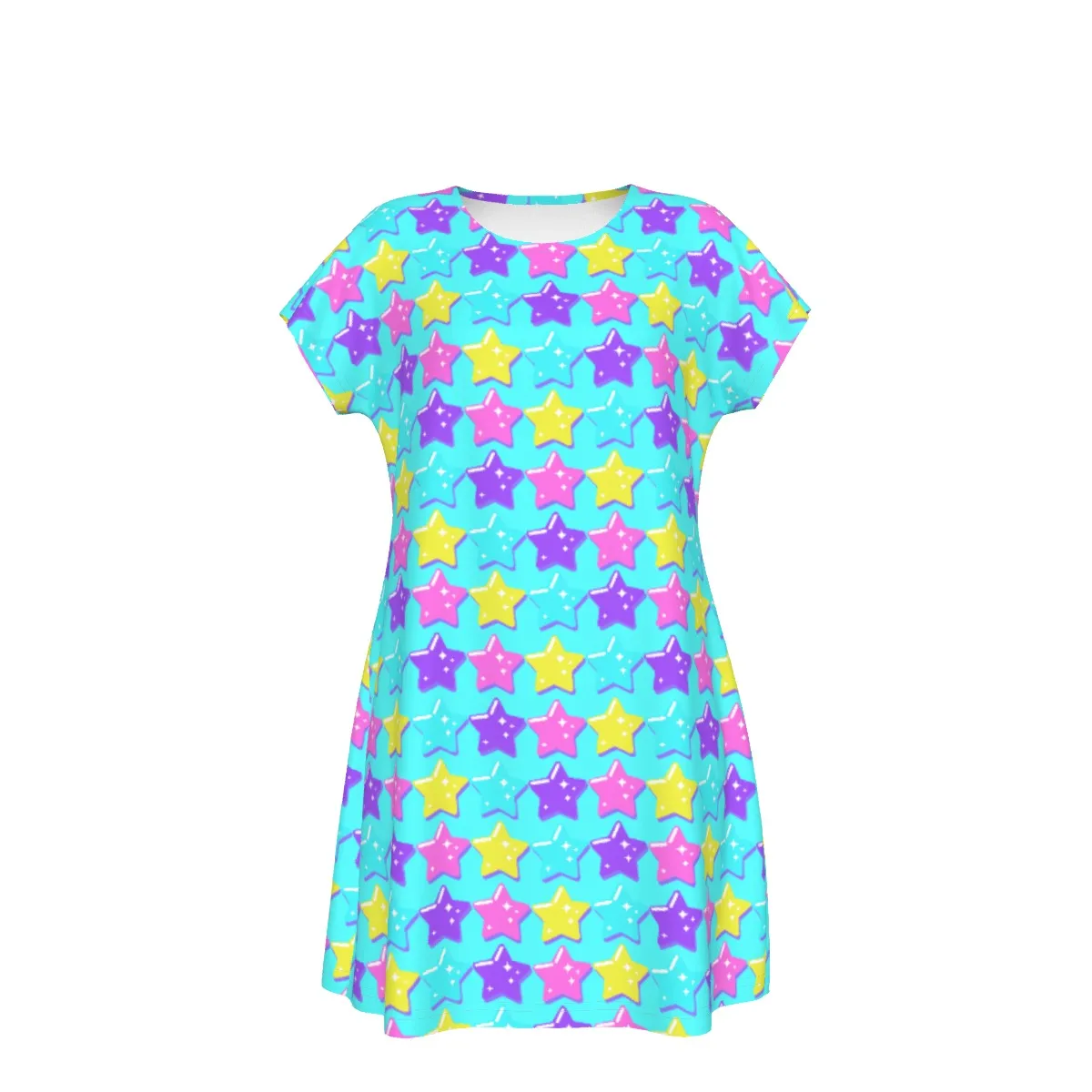 Electric Star Wave Blue Short Sleeve Dress