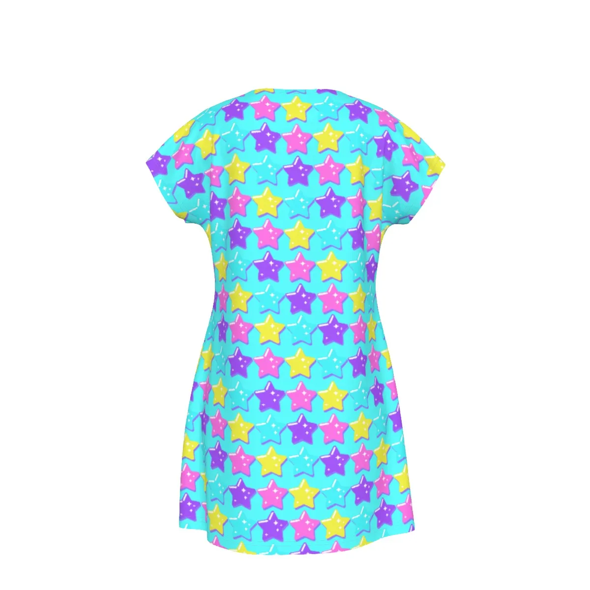 Electric Star Wave Blue Short Sleeve Dress