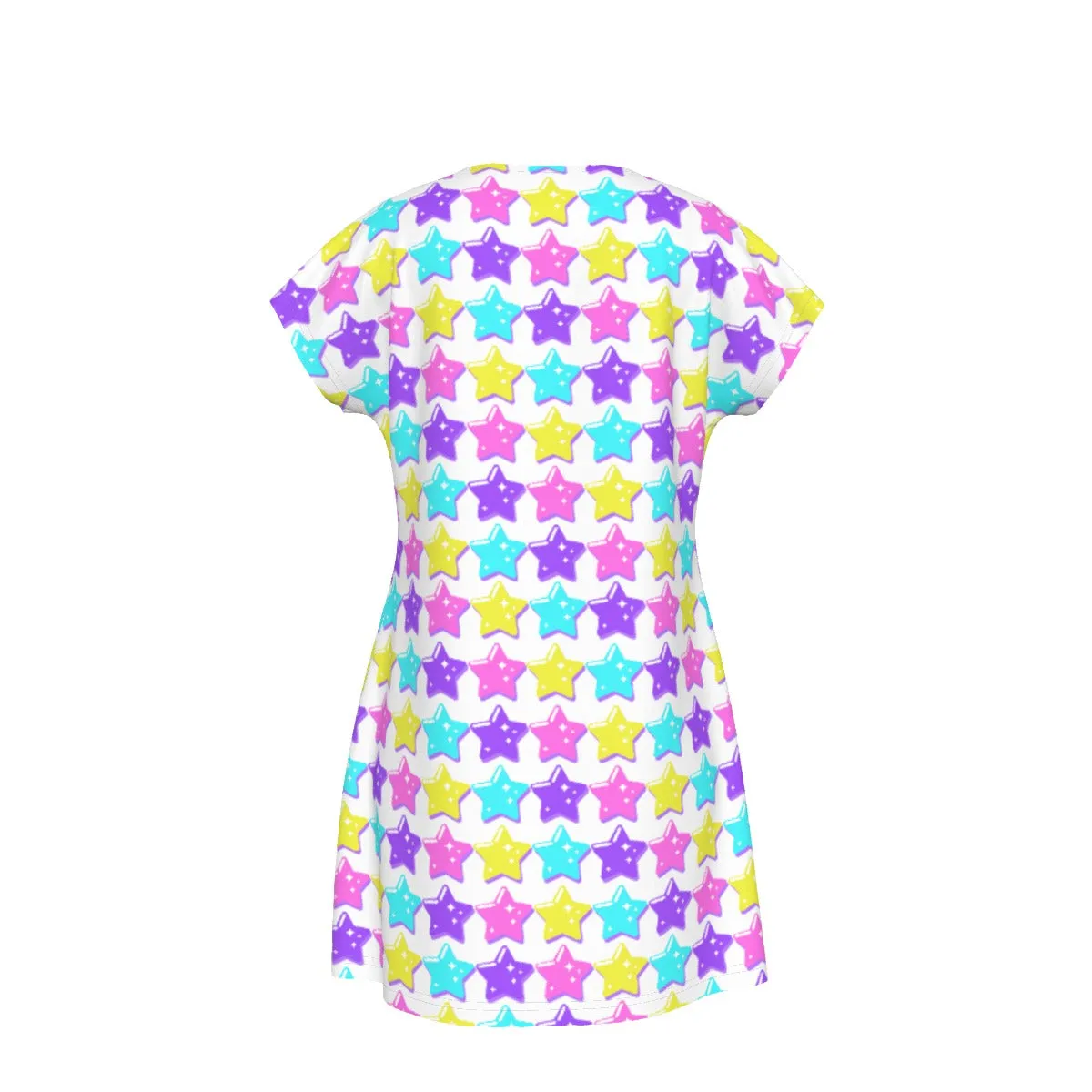 Electric Star Wave White Short Sleeve Dress