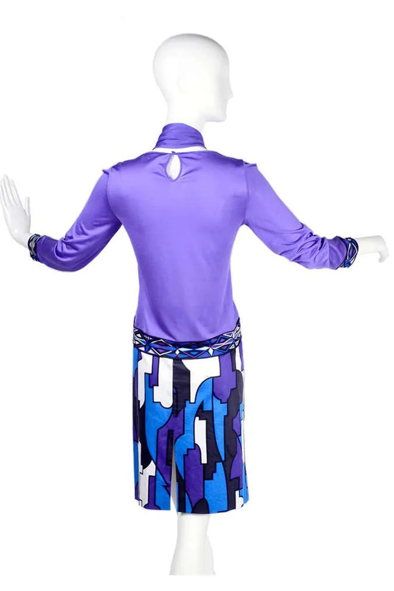 Emilio Pucci 2 Piece Abstract Geometric Skirt W Purple Jersey Top & Sash